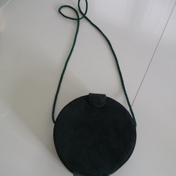 ANDE  TRENDY moss green suede  bohemian hippie  round crossbody bag - Picture 1 of 4